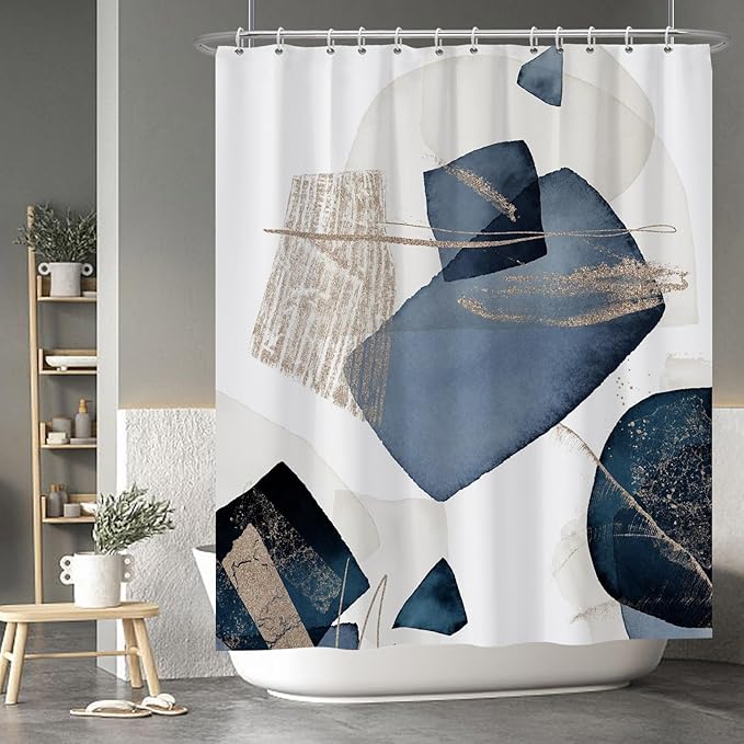 Baocicco Baocicoo Blue Grunge Texture Shower Curtain Abstract Grain Fashion Creative Design Boho Striped Shower Curtains for Hotel Spa Home Bathtubs Bath Waterproof Fabric with Hooks 60x72 Inches