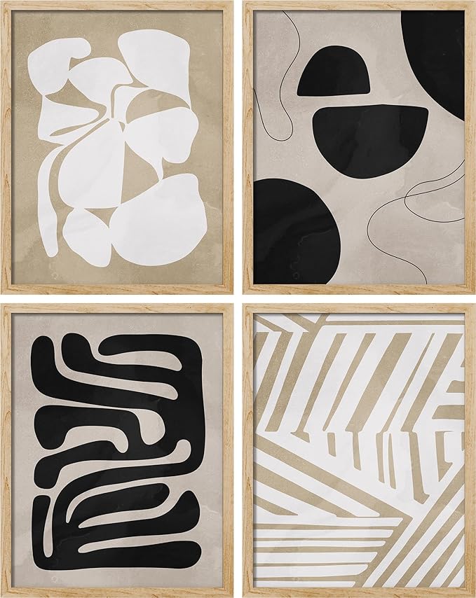 SIGNWIN Framed Tropical Mid-Century Wall Art, Set of 4 Modern Hawaiian Geometric Print Wall Decor Prints, Nature Wilderness Wall Décor for Living Room, Bedroom - 12"x16" Natural