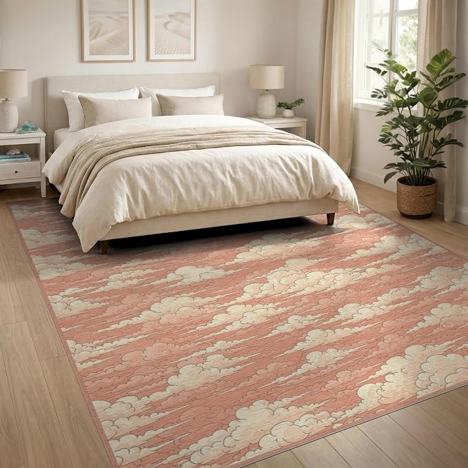 8'x10' Washable Flatwoven Rug, Cream Graphic Graphic Stain Resistant Extra Large Carpet Non-Slip Chair-Friendly Mat for Dining Room, Large Office, Lounge | Ref:2208262