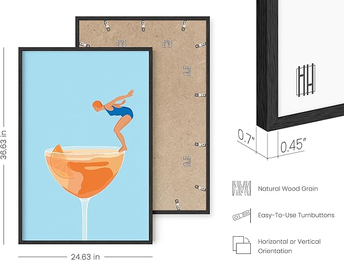 HAUS AND HUES Preppy Bar Wall Decor Framed - Blue and Orange Bar Cart Decor, Colorful Bar Wall Art Prints, Vintage Cocktail Poster, Alcohol Art Decorations, Aperol Spritz (24x36 Black Frame)