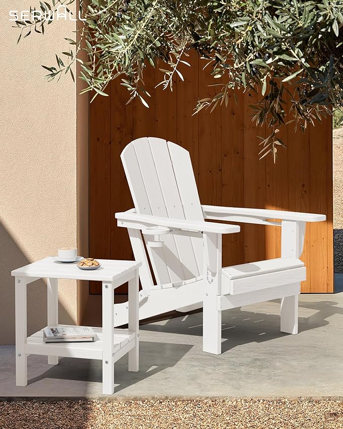 SERWALL 2-Tier HDPE Outdoor Side Table, Weatherproof Rectangular Adirondack Side Table, White