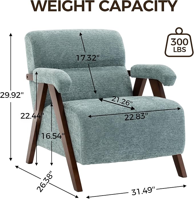 Accent Chair Mid Century Modern Living Room Chairs with Thick Cushion Comfy Upholstered Armchair Cozy Small Side Chairs for Reading Room Bedroom Sage