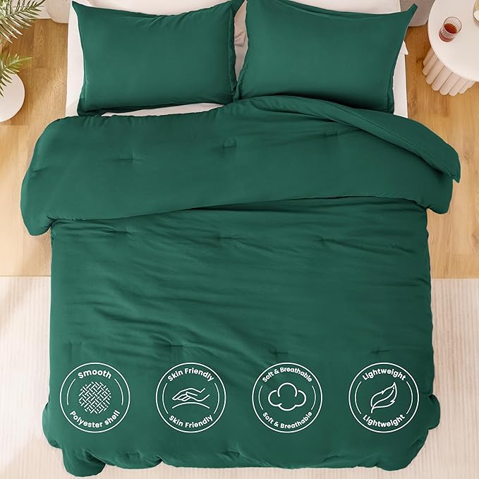 Love's cabin Dark Green Twin/Twin XL Comforter Set, 2-Piece Prewashed Bed Set with 1 Comforter (66 x 90 in) & 1 Pillowcase, Lightweight & Breathable for All Seasons | Soft