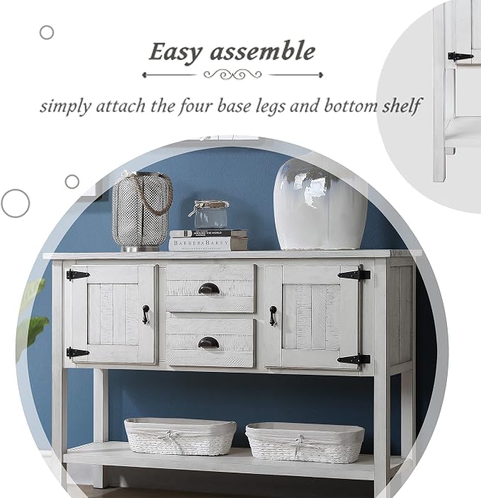 Merax Farmhouse Sideboard Buffet Kitchen Storage Cabinet with Drawers and Doors, Sideboard Storage Cabinet with Open Shelf for Living Room Kitchen Dining Room, Antique White…