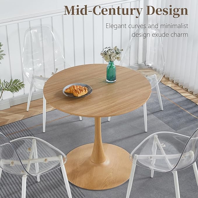 31.5 Inch Round Dining Table,Mid-Century Tulip Table with Metal Pedestal Base,Modern Leisure Table for Small Space Kitchen Dining Room,Easy Assembly,Natural