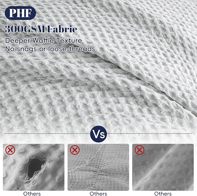 PHF Waffle Weave Duvet Cover Set Queen Size, No Snagging Ultra Soft Luxury Textured Breathable Comforter Cover for All Season 3pcs, Durable Bedding Duvet Set with 2 Pillow Shams, 90"x90", Light Grey