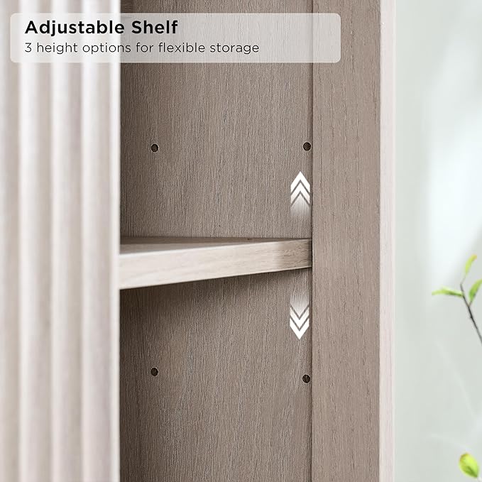RedLemon Bathroom Wall Cabinet with Fluted Sliding Door, Modern Medicine Cabinet with Adjustable Shelf, Curved Profile Wall Mounted Storage Organizer, White Alder