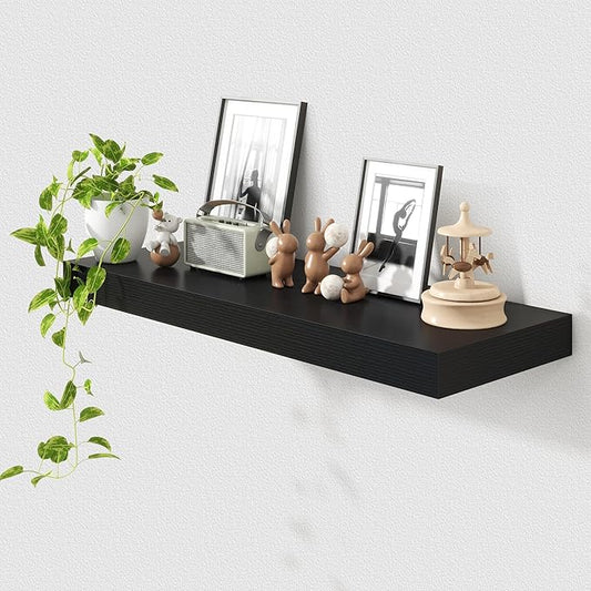 12 Inch Deep Floating Shelves | 36 Inch Black Floating Shelves | 36" W x 12" D Rustic Wood Shelves for Wall | Deep Black Shelves for Living Room Bathroom Laundry Room Kitchen