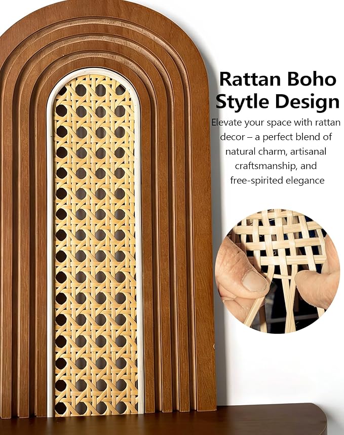 Floating Shelves for Wall,Boho Home Wall Decor,2-Tier Rattan Plant Shelf,Mid Century Hanging Small Decorative Shelf,Natural Wood Shelves for Living Room,Bedroom,House,Office,2-Pack (Walnut)