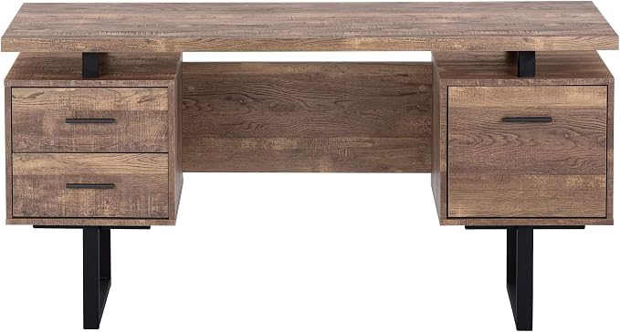 Monarch Specialties Computer Desk with Drawers - Contemporary Style - Home & Office Computer Desk with Metal Legs - 60"L (Brown Reclaimed Wood Look)