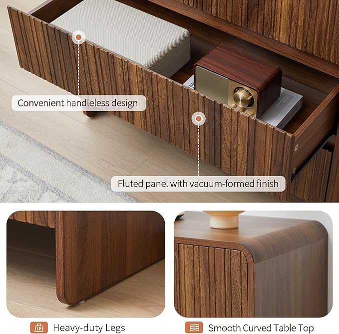 BERRYMERRY Flute 3 Drawer Dresser,31.5" Wide Dresser Nightstand for Bedroom,Mid Century Modern Wood Chest of Drawer with Curved Profile,Large Nightstand with 3 Drawer for Closet