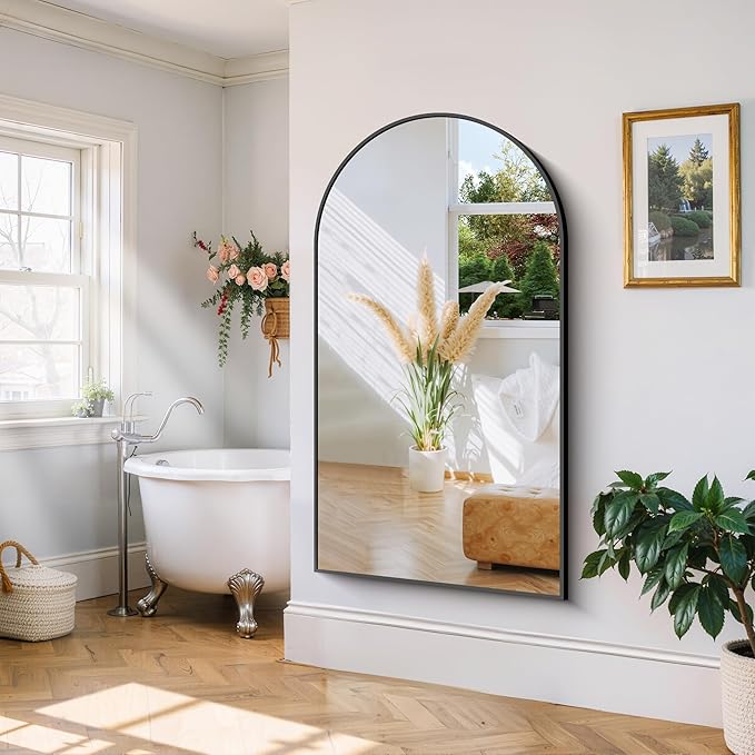 CIRCUMI Arched Wall Mirror, 30"x50" Black Arched Mirror with Tempered Glass, Metal Frame, Large Size for Bathroom, Living Room,Entryway,Over Sink, Arch Mirror for Decor,Shatterproof&Crystal-Clear