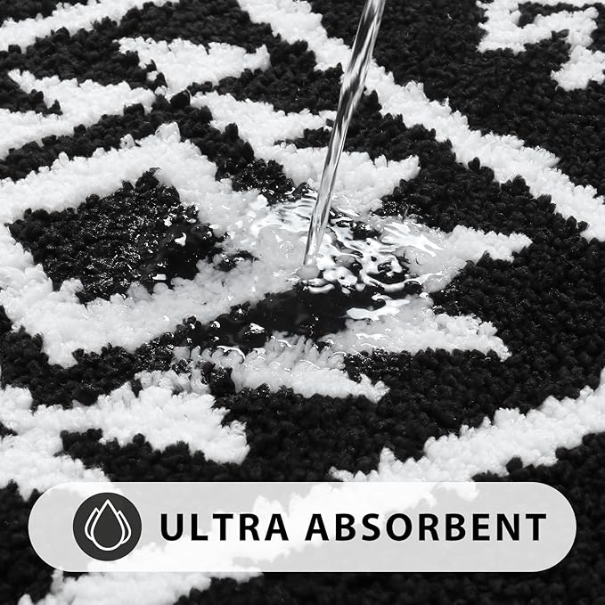 Uphome Boho Bathroom Rugs Black Tribal Bath Mat Western Non-Slip Absorbent Bath Rug Plush Soft Farmhouse Geometric Bathroom Floor Mat for Shower Toilet Tub, 18x26 inch