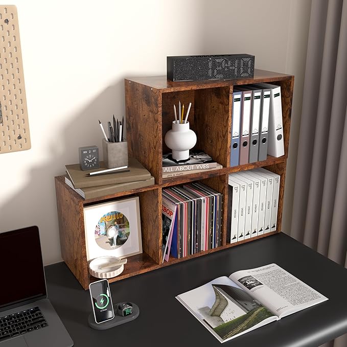 Wooden 3 Cube Storage Organizer, 3 Tier Storage Cubes Storage Display Cubby, Freestanding DIY Closet Shelving Unit for Living Room Bedroom Office (Retro Brown, 3 Cube-W(11.8inch)