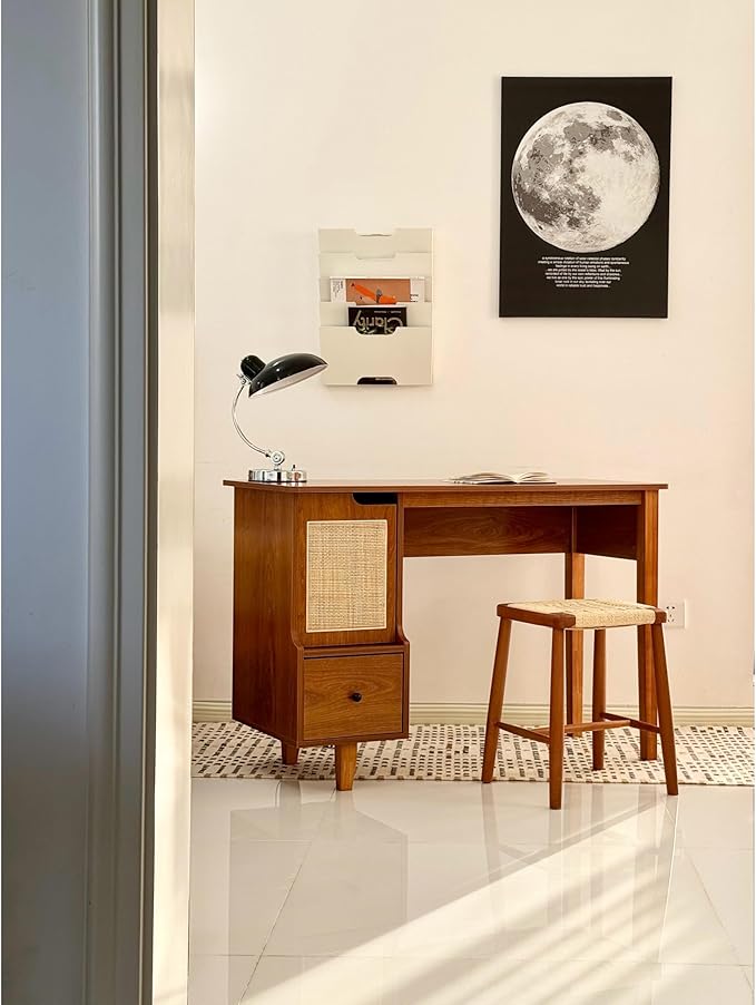 Vintage Style Desk with Storage Space and Drawer, Mid-Century Modern for Small Space