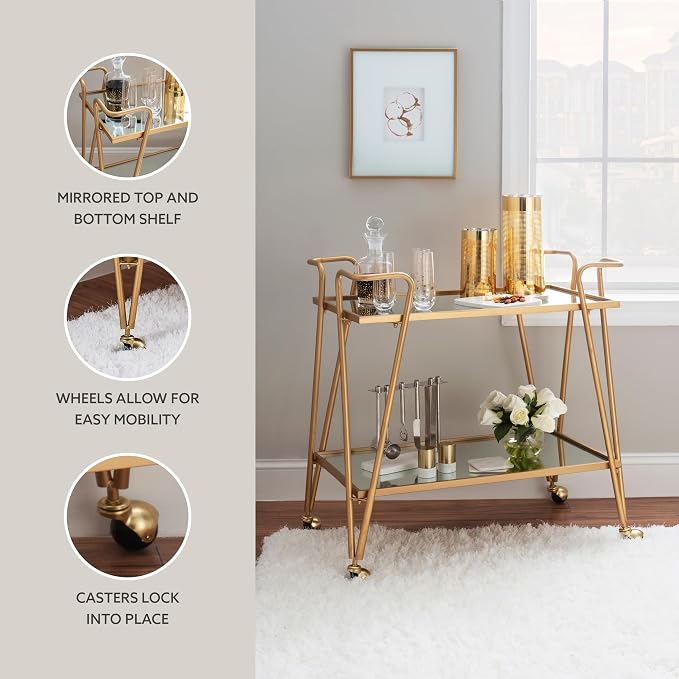 Linon Gina Mid-Century Bar Cart, Gold