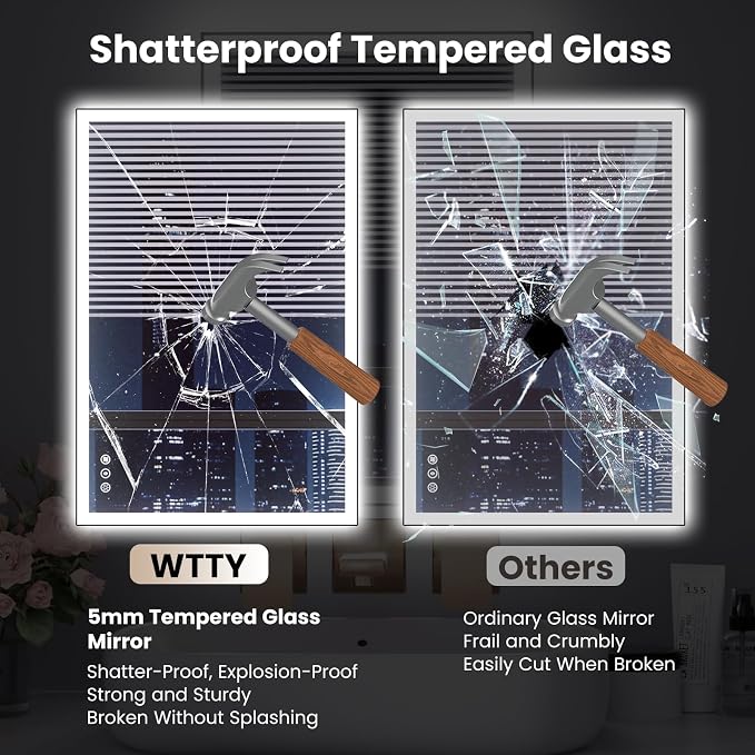 WTTY 24"X32" LED Bathroom Mirror with Black Frame, Bathroom Vanity Mirror with Lights for Wall, Front Light and Backlit, Anti-Fog, Dimmable, 3 Colors, Shatterproof, Memory, Horizontal/Vertical