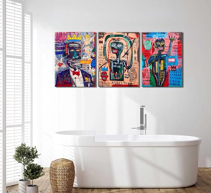 3 Pcs Modern Graffiti Posters Wall Art Street Abstract Painting Graffiti Pictures Colorful Abstract Character Canvas Prints For Artist Living Room Bedroom Bathroom Wall Decor Framed