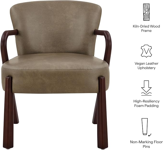 Modway Arden Faux Leather Upholstered Accent Armchair in Mushroom – Mid-Century Modern Lounge Chair with Curved Wood Frame