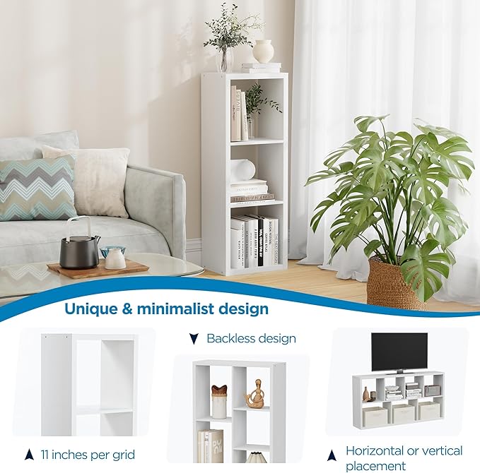 3 Cube Storage Organizer Single Row, Cube Shelf with Heavy-Duty Thick Boards, 13.31" L x 9.37" W x 36.93" H, Smooth Easy-Clean Panels, Simple Assembly, for Living Room Bedroom Office, White