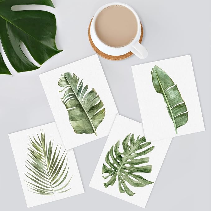 SIGNWIN Poster Bathroom Decor 8"x10", Wall Art Room Decor Multicolor for Living Room, Bedroom, Office Green Pastel Banana Palm Monstera Leaf Nature Wilderness Plant Art Floral Botanical
