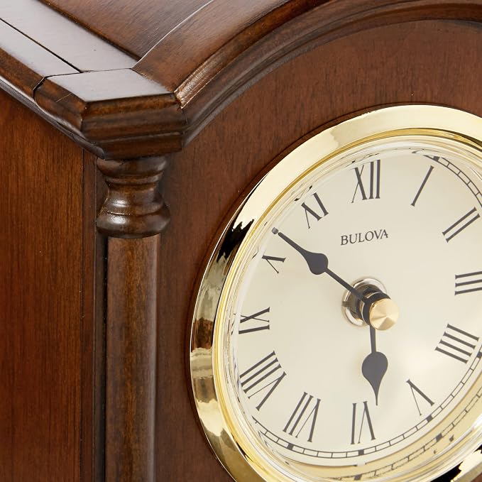Bulova Dalton Chiming Pendulum Table Clock - Walnut Finish - Gold-Tone Accents