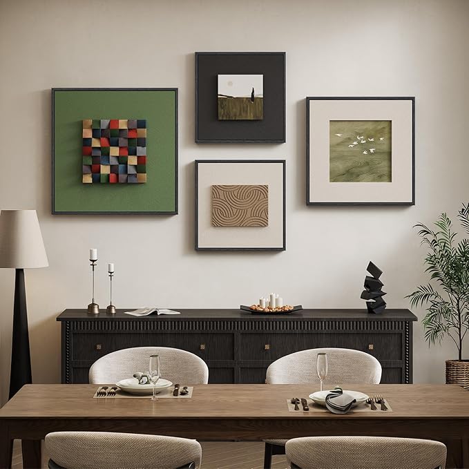 Framed 3D Wood Abstract Wall Art for Living Room, Large 4 Piece Sage Green Textured Landscape Artwork for Walls, Modern Minimalist Colorful Wooden Wall Decor for Dining Room,Hallway, Office Aesthetic