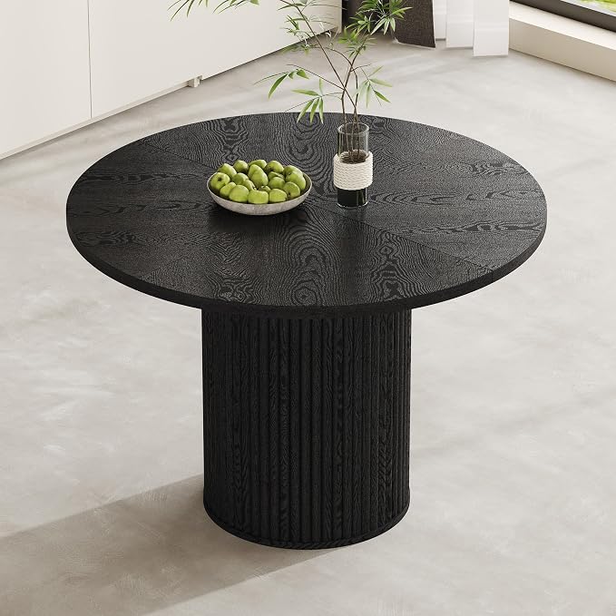 42" Round Dining Table for 4-6, Black Circle Dining Room Table,Modern Kitchen Table with Round Pedestal for Dining Room Kitchen