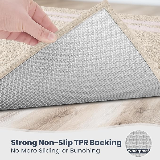 PURRUGS Bathroom Rug Non-Slip Machine Washable 24" x 36", Super Absorbent and Quick Dry Shaggy Microfiber Bath Mat, Extra Soft and Plush Bath Rug for Bathtub, Shower, and Sink, Beige
