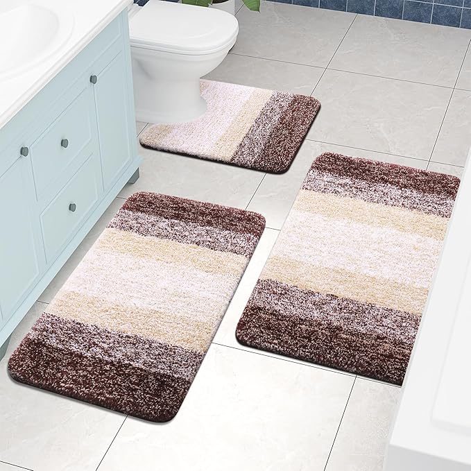 Arotive Microfiber Bathroom Rugs, Shaggy Soft and Absorbent Contour Toilet Rugs, Non-Slip, Thick Plush Machine Washable Dry Bath Mats for Toilet Base, 24x20, Brown, U-Shape