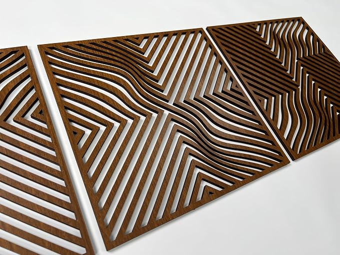 Modern Optical Wave Wood Wall Art Set, Extra Large Mid Century Wooden Decor, 3 Piece Geometric Flow Line Panels, Abstract Home Accent for Living Room and Bedroom