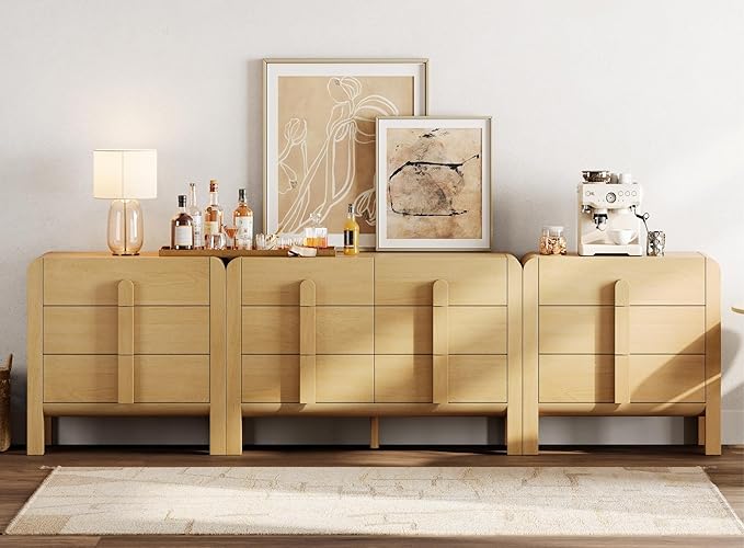 WAMPAT 110.2” W Large Sideboard Buffet Cabinet with Storage,Modern French Kitchen Buffet Cabinet with 12 Drawers,Wood Buffet Table Coffee Wine Bar Console Table for Kitchen,Dining Room,Oak
