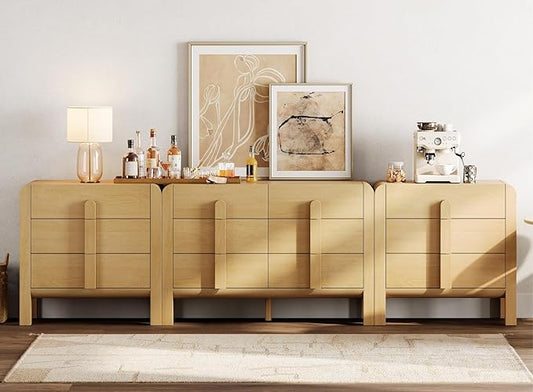 WAMPAT 110.2” W Large Sideboard Buffet Cabinet with Storage,Modern French Kitchen Buffet Cabinet with 12 Drawers,Wood Buffet Table Coffee Wine Bar Console Table for Kitchen,Dining Room,Oak