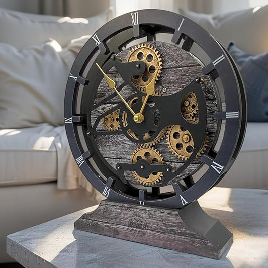 ImprovingLife The Gears Clock Desk Clock 10 inches with Real Moving Gears Convertible into Wall Clock (Carbon Grey)