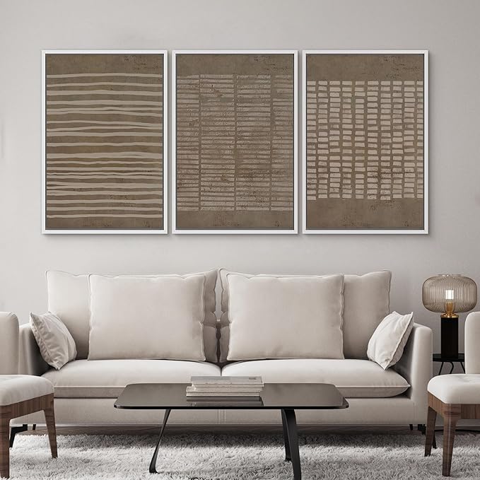 SIGNWIN Framed Canvas Print Wall Art Set Grunge Geometric Brown Line Art Graffiti & Street Art Abstract Illustrations Modern Art Decorative Nordic for Living Room, Bedroom, Office - 16"x24"x3 White