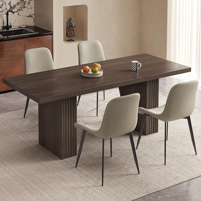 66.93" Mid-Century Modern Dining Table Set for 4, Rectangular Kitchen Table with 4 Chairs with Sturdy Legs, Farmhouse 5-Piece Dining Set with Sturdy Legs for Kitchen, Living Room, Brown