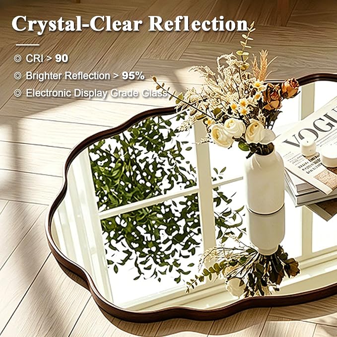 ANDY STAR Bronze Bathroom Mirror -24x36 Inch Wavy Oval Mirror for Vanity, Wavy Scalloped Wall Mirror with Stainless Steel Frame Hang Vertically or Horizontally