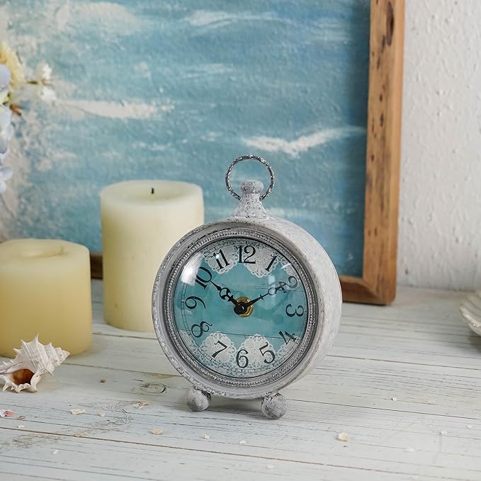 NIKKY HOME Vintage Coastal Beach Blue Table Clock Home Decor for Kitchen, Bathroom, Living Room, Bedroom, Office
