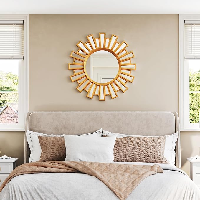 Gold Sunburst Mirror, 24" Large Starburst Mirror,Wall Mirrors Decor for Living Room, Bedroom, Fireplace,Hallway,Entryway