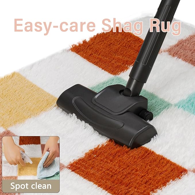 Checkered Rug 4x6 for Living Room, Colorful Modern Shag Rug Super Soft Washable Fluffy Rugs Indoor Fuzzy Carpet for Bedroom Home Dorm Aesthetic Decor