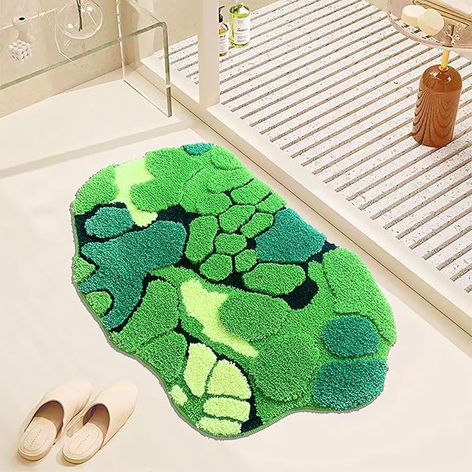 UKELER Cute Moss Bathroom Rugs Shaggy Washable Green Moss Bath Mat for Bathroom Non Slip Absorbent Bath Rugs for Shower, Tub, Sink, Toilet, Entry Way, 31''×20''