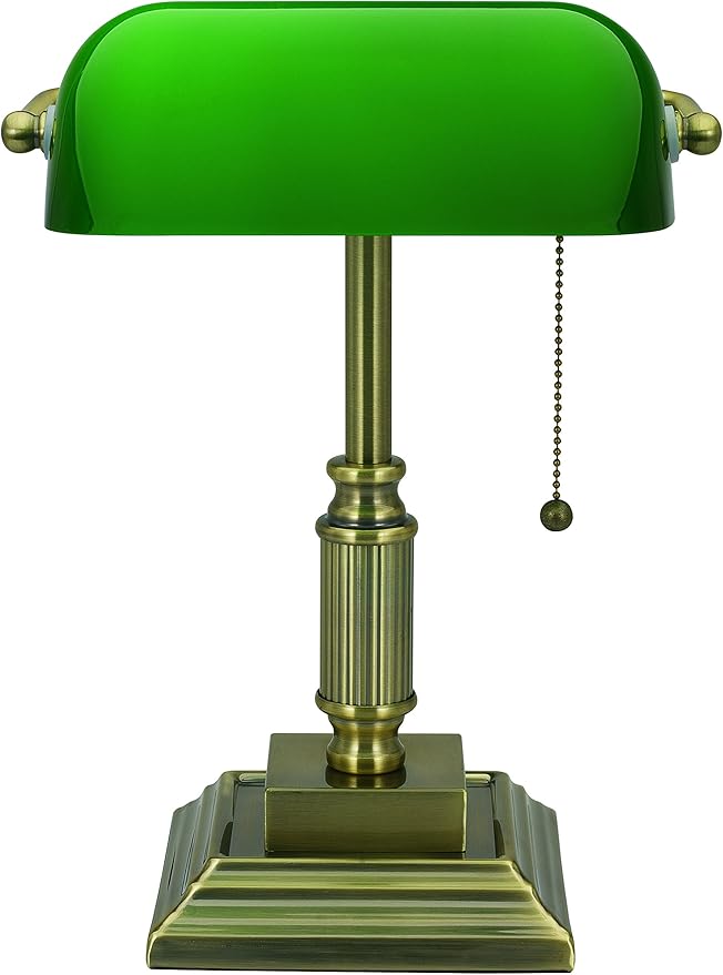 V-LIGHT Traditional Style CFL Banker's Desk Lamp with Green Glass Shade (VS688029AB)