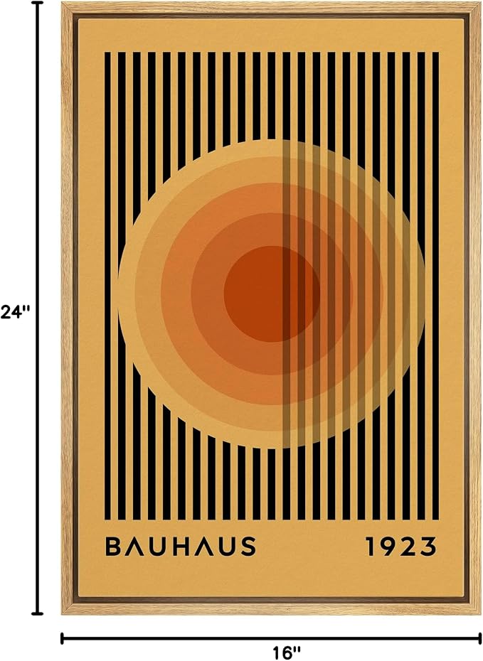 MUDECOR Framed Canvas Print Wall Art Mid-Century Bauhaus Multicolor Orange Circle Shapes Abstract Illustrations Modern Art Multicolor Relax/Calm for Living Room, Bedroom, Office - 16"x24" Natural
