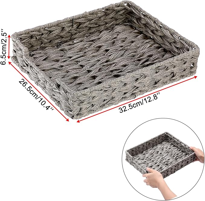 BTSKY Plastic A4 Paper Tray Organizer for Desktop Accessories, Hand-Woven File Holder with Sturdy Frame, All-in-One Storage for Letters, Magazines and Notebooks, Office and Home Supplies, Grey