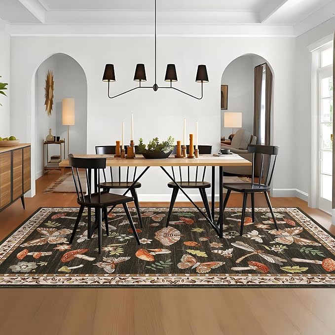 Washable 9x12 Area Rugs Living Room Large Rug Boho Vintage Floral Carpet Soft Bedroom Indoor Floor Mats Non-Slip Farmhouse Rustic Style Carpet for Nursery Dining Room Home Decor Office, Brown