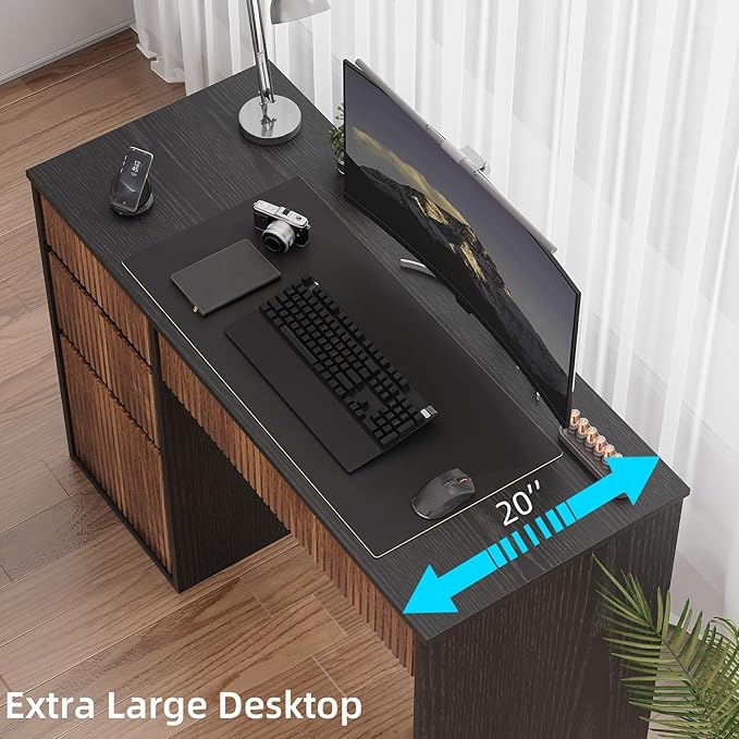 4 EVER WINNER 48 Inch Small Desk with Drawers, Computer Desk with Drawers and Storage Cabinet, Office Desks with Hidden Handle for Home Living Room, Wooden Desk for Small Spaces, Black