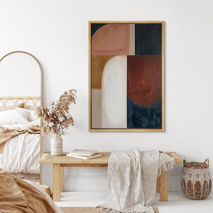 SIGNLEADER Framed Canvas Print Wall Art Mid-Century Earth Tone Color Block Abstract Illustration Modern Art Decorative Zen for Living Room, Bedroom, Office - 24"x36" NATURAL