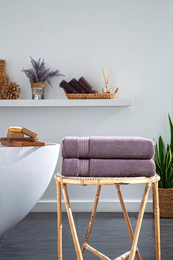 Ozdilek 2-Piece Bath Towels, 30x60 550GSM– 30x60 Inches, 100% Turkish Cotton, Luxury Quick Dry, Extra Large, Fade-Resistant, Eco-Friendly, Spa Towel, Cotton Towel (Orchid Purple)