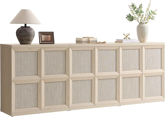 VividVibe Buffet Cabinet Sideboard with Storage, 94.35” Large Boho Credenza with 6 Doors, Sideboard Buffet Cabinet Farmhouse Modern for Entryway Living Room Light Oak