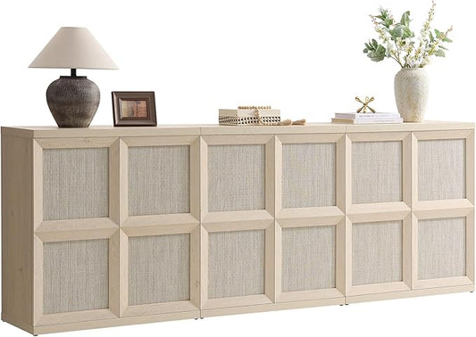 VividVibe Buffet Cabinet Sideboard with Storage, 94.35” Large Boho Credenza with 6 Doors, Sideboard Buffet Cabinet Farmhouse Modern for Entryway Living Room Light Oak